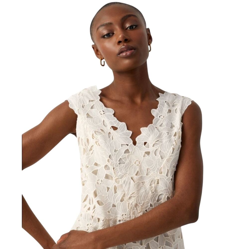 Ivory Lace Midi Dress V Neck Sheath Cottagecore Romantic Summer Event, 6 NWOT - Picture 6 of 7